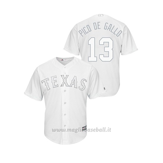 Maglia Baseball Hombre Texas Rangers 13 Joey Gallo 2019 Players Weekend Replica Bianco